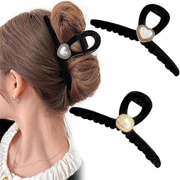 2 PCS Large Pearl Hair Clips, Cute Flocking Pearl Hair Claw Clips - Picture 7 of 7